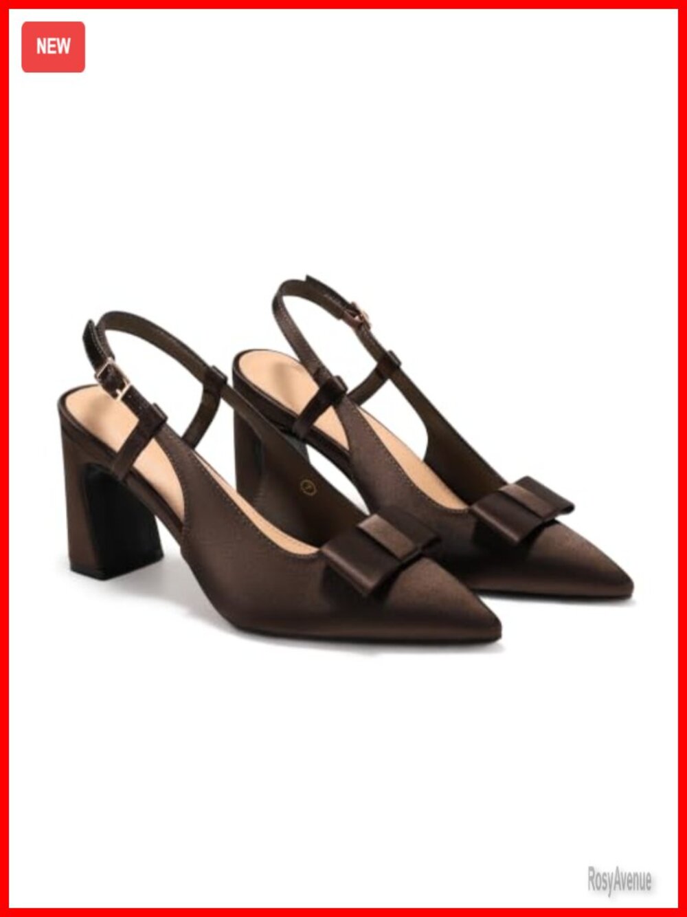 Satin Slingback Chunky High Heel Bow Pointed Toe Dress Pumps